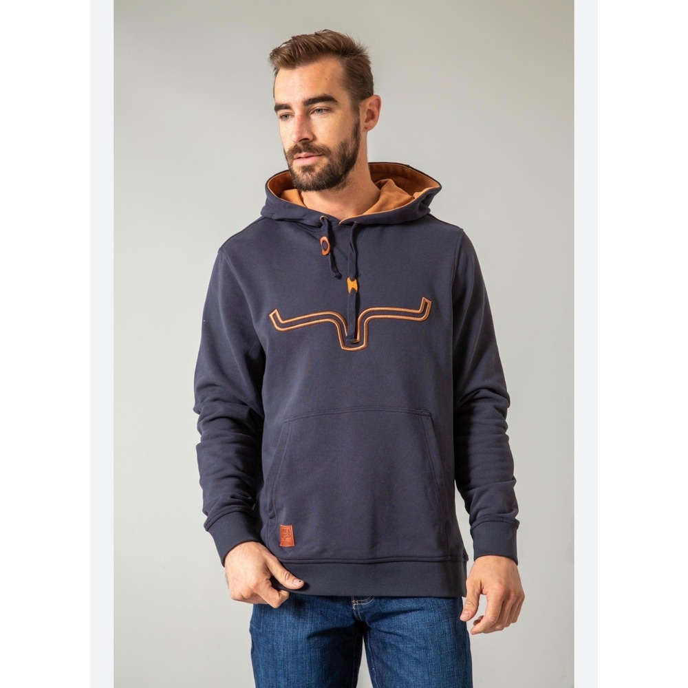 Kimes Ranch Hoodie Mens Large Navy Blue Excellent Western Longhorn Pullover